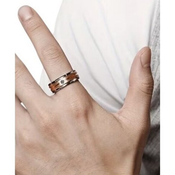 Tungsten Steel Beveled Double Channel Brushed Rose Gold Statement Wedding Ring - Picture 5 of 6